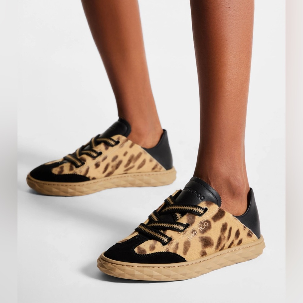 JIMMY CHOO Natural Leopard Print Pony Leather Trainers